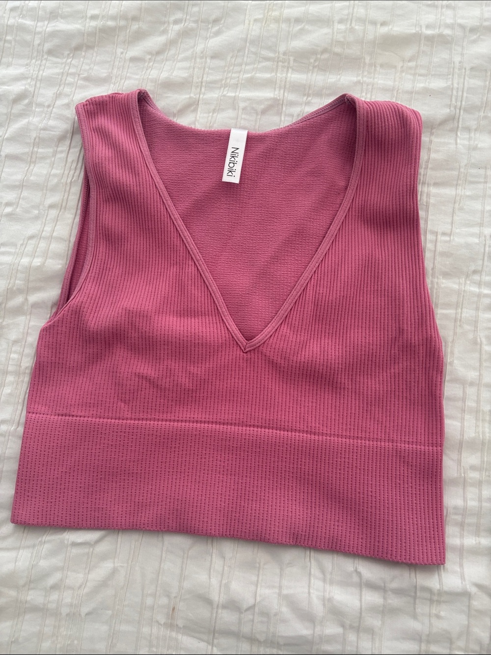 Nikibiki Ribbed V-Neck Tank Tops — Pink, Blue & Brown Trio - Picture 5 of 5